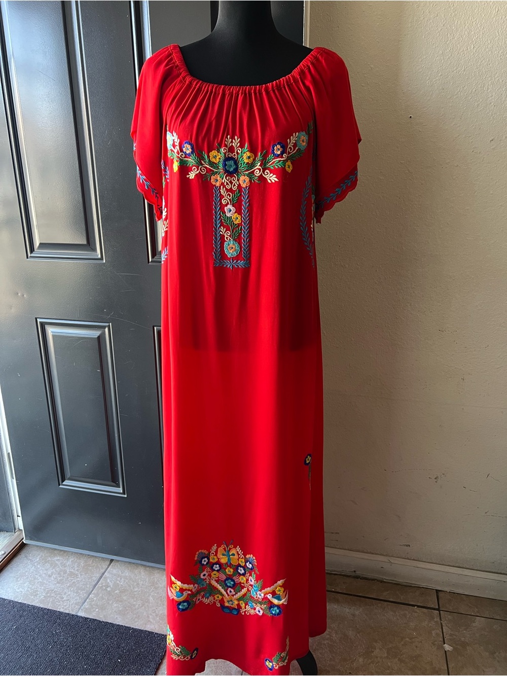 Back From Bali Mexican Dress Red Embroidered Women's Maxi Dress